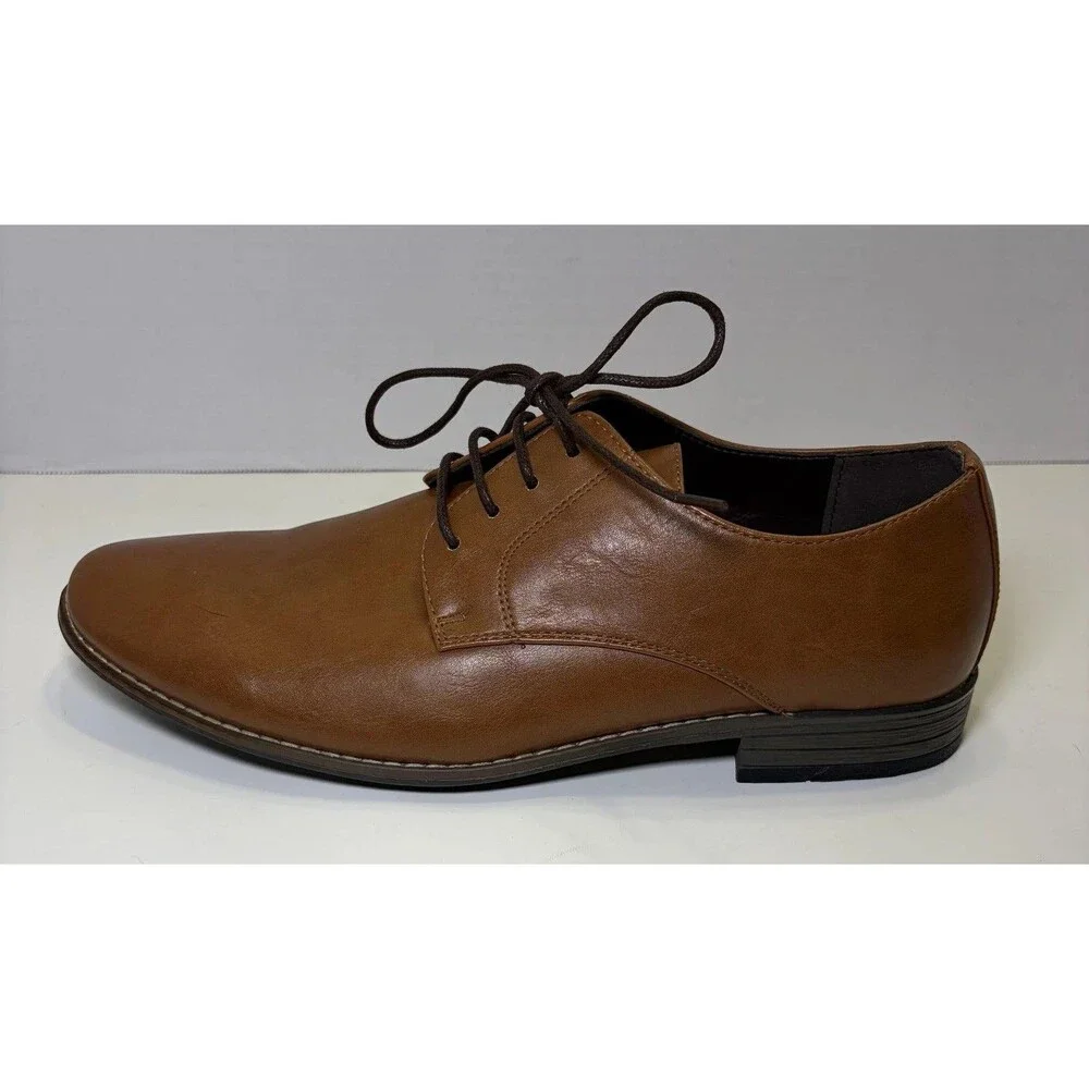 Jousen Dress Shoes Men's Size 9.5 Brown Faux Leather Lace Up Derby Oxford 5A098